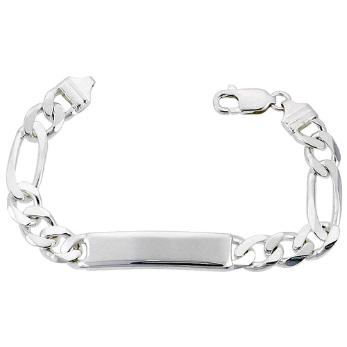 Sterling Silver ID Bracelet Figaro Link 3/8 inch wide Nickel Free Italy