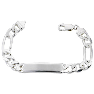 Sterling Silver ID Bracelet Figaro Link 10.5MM inch wide Nickel Free Italy
