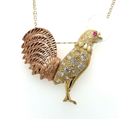 14K Gold Rooster Pendant