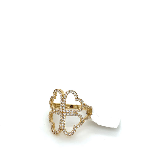14K Gold Clover Cz Ring
