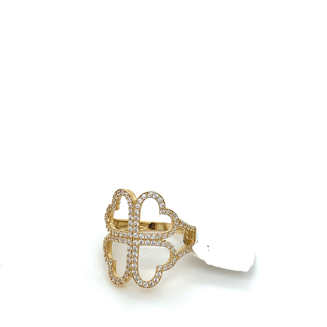 14K Gold Clover Cz Ring