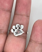 Load image into Gallery viewer, Customized Sterling Silver Paw Name Ring