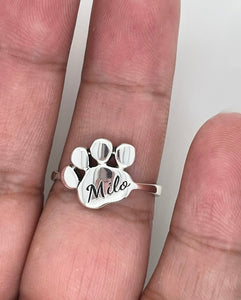 Customized Sterling Silver Paw Name Ring