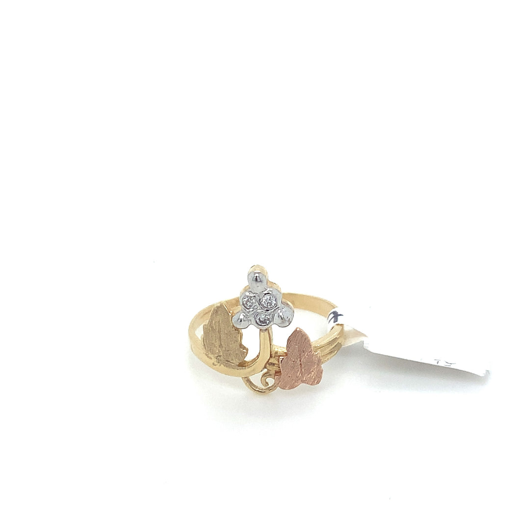 14K Gold Leaves Cz Ring