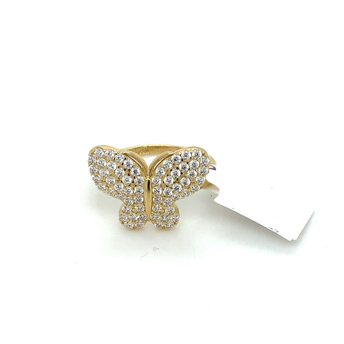 14K Gold Butterfly Cz Ring