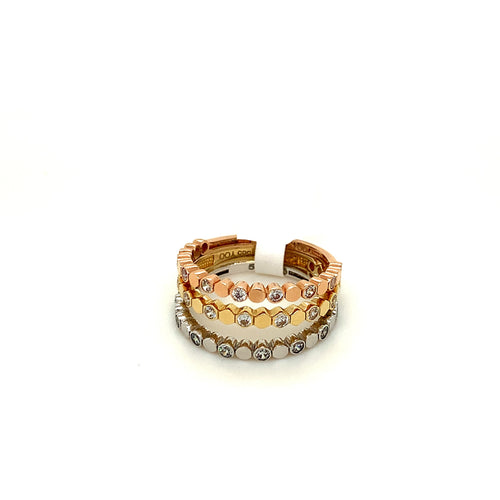14K Tri Gold Three Rows Cz Ring