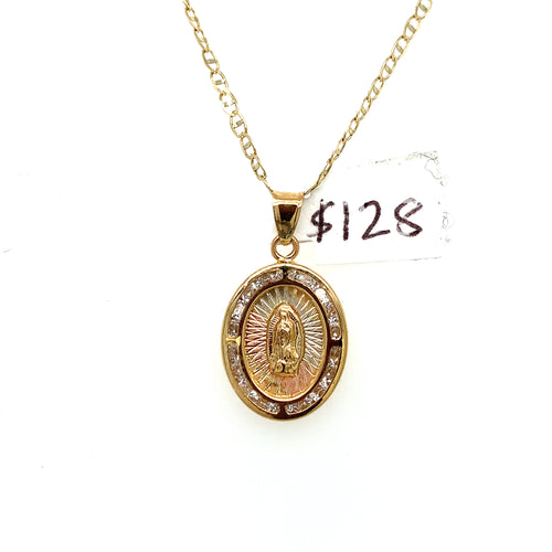 14K Gold Our Lady of Guadalupe Cz Pendant
