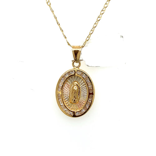 14K Gold Our Lady of Guadalupe Cz Pendant