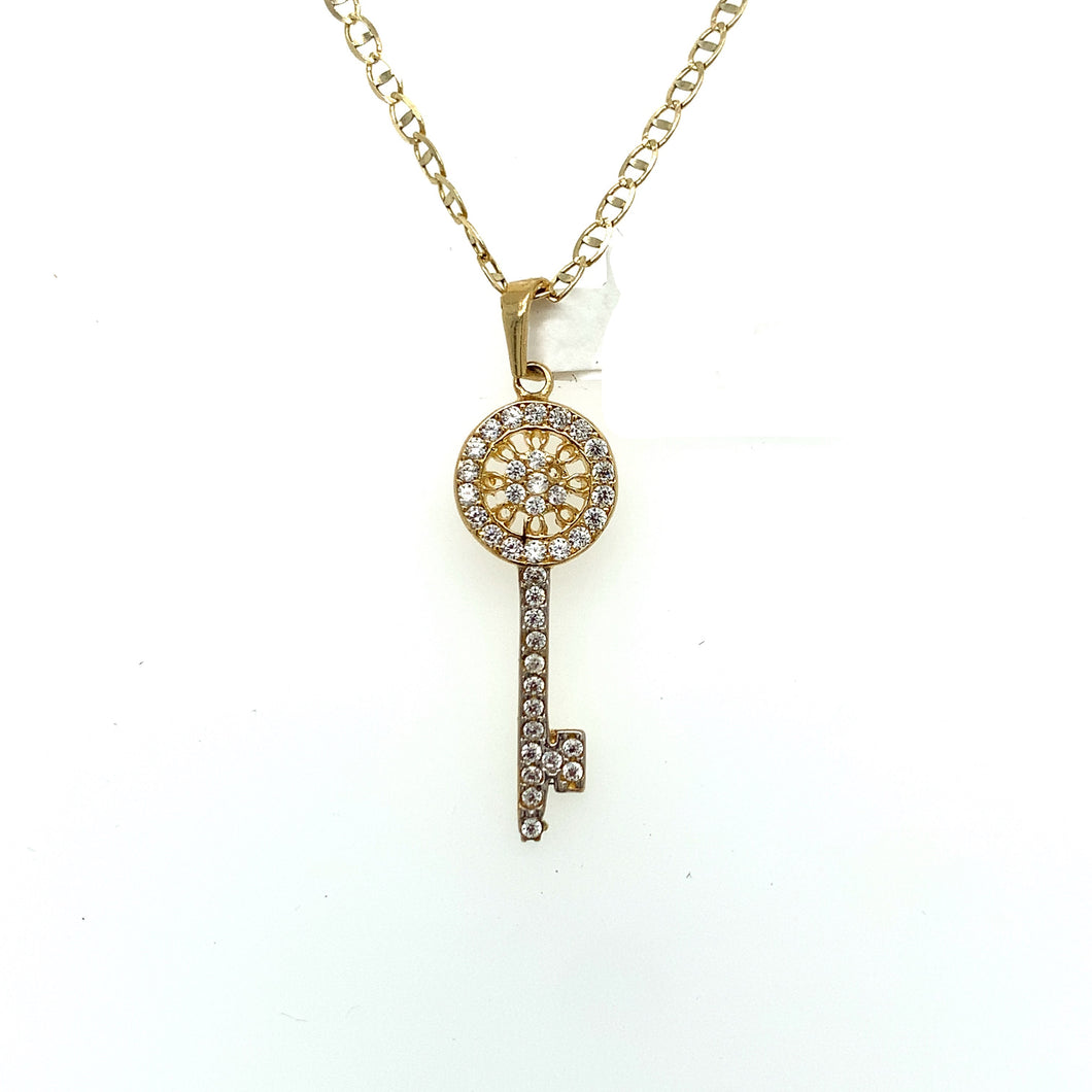 14K Gold Key Cz Pendant