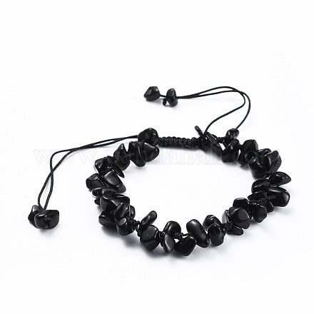 Natural Stone Obsidian Chip Adjustable Bracelet