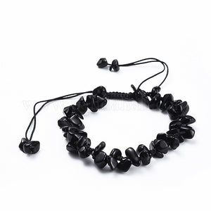 Natural Stone Obsidian Chip Adjustable Bracelet