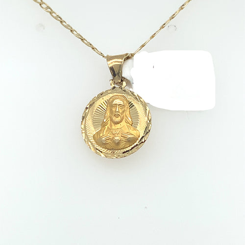 14K Gold Sacred Heart and Our Lady of Guadalupe Double Sided Pendant