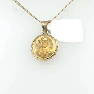 14K Gold Sacred Heart and Our Lady of Guadalupe Double Sided Pendant
