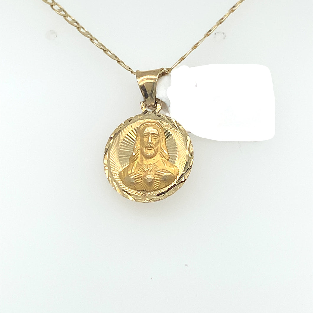 14K Gold Sacred Heart and Our Lady of Guadalupe Double Sided Pendant