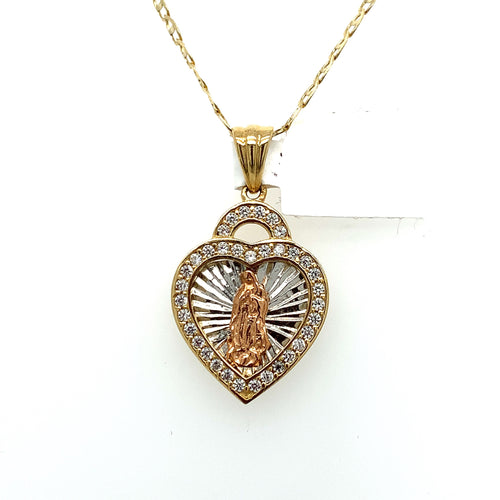 14K Gold Our Lady of Guadalupe Lock Cz Pendant