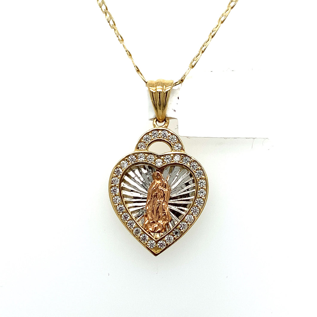 14K Gold Our Lady of Guadalupe Lock Cz Pendant