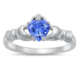 Sterling Silver Claddagh Tanzanite Cz Ring