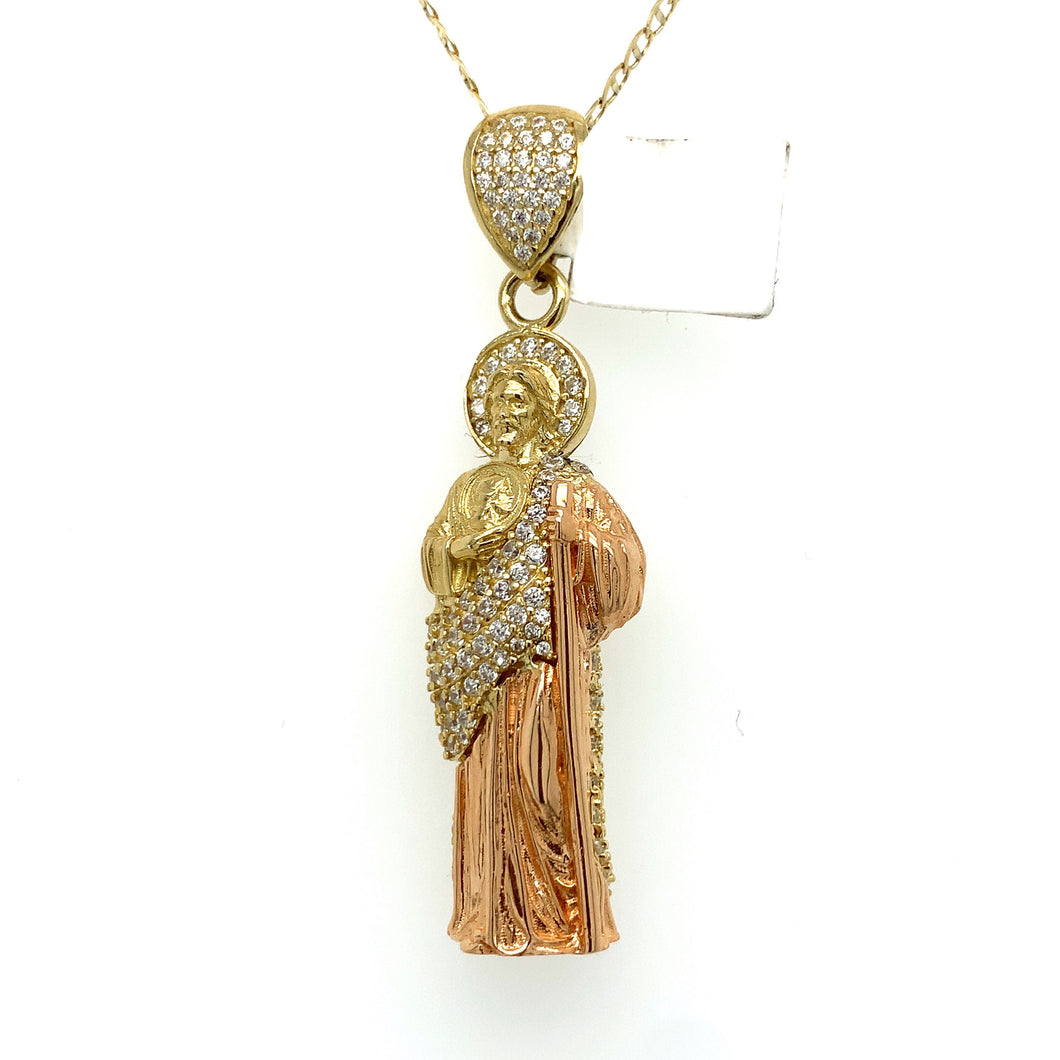 14K Gold Saint Jude Cz Pendant