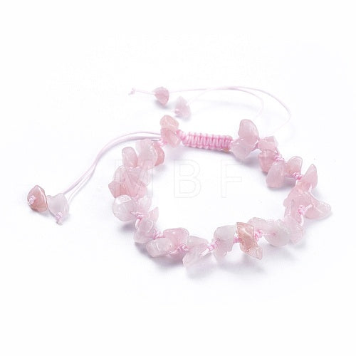 Natural Stone Rose Quartz Chip Adjustable Bracelet
