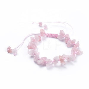 Natural Stone Rose Quartz Chip Adjustable Bracelet