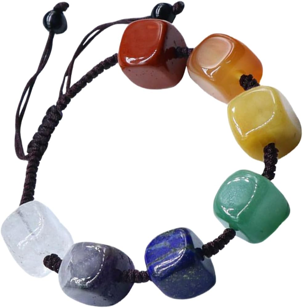 Natural Stone 7 Chakra Cube Adjustable Bracelet
