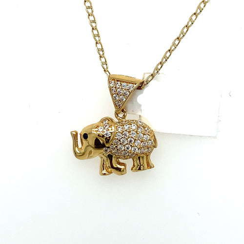 14K Gold Elephant Cz Pendant