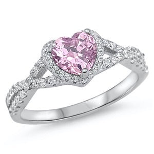 Sterling Silver Pink Cz Heart Ring