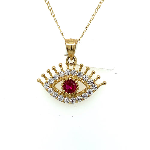 14K Gold Red Evil Eye Pendant