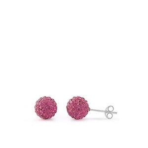 Sterling Silver Pink Crystal Ball Earring - 8mm