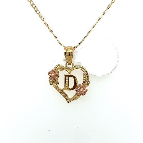 14K Gold Letter D Heart Pendant
