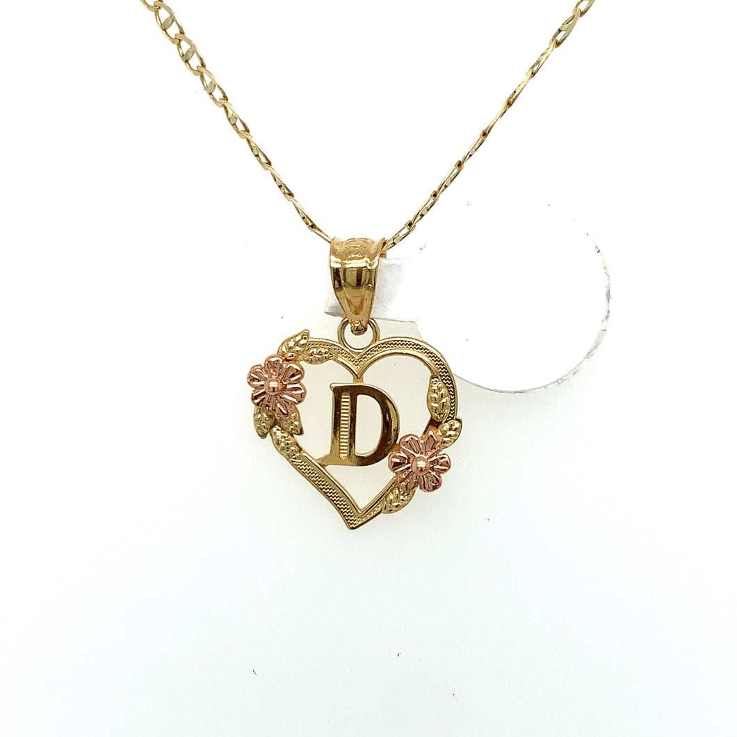14K Gold Letter D Heart Pendant