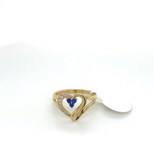 14K Gold Heart Blue Cz Ring