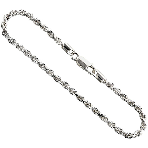 Sterling Silver Rope Chain Necklaces 3mm Diamond cut Nickel Free Italy, sizes 16- 30 inch