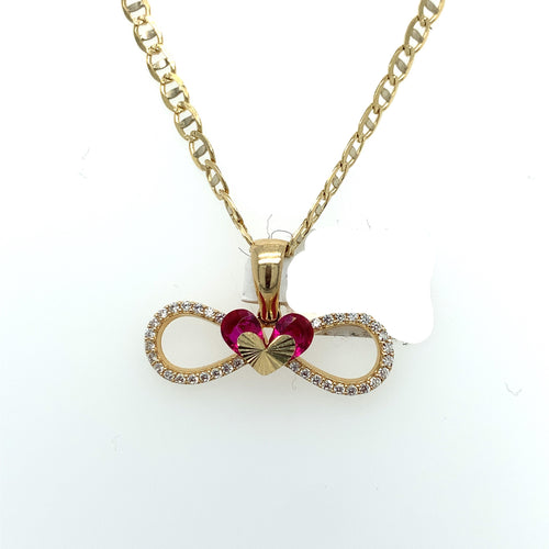 14K Gold Infinity Heart Cz Pendant