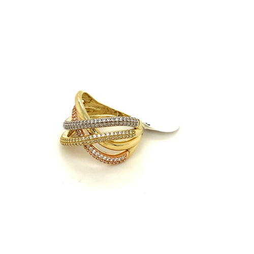 14K Tri Gold Infinity Cz Ring