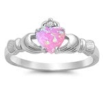 Sterling Silver lab Opal Claddagh Ring