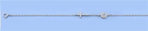 Sterling Silver Evil Eye & Cross CZ Bracelet