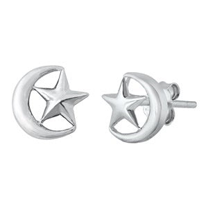 Sterling Silver Moon and Star Earrings