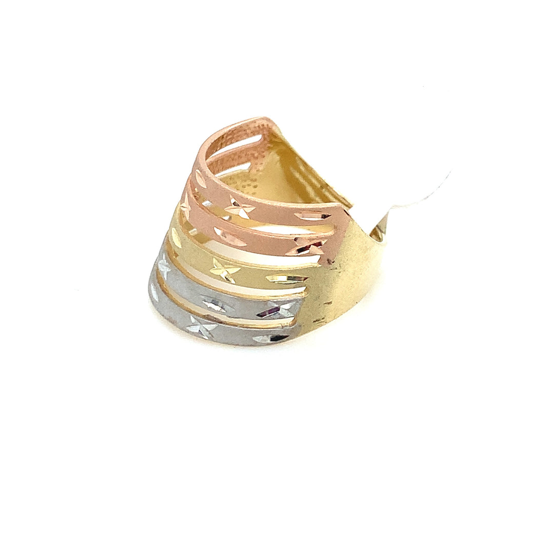 14K Tri Gold Diamond Cut Row Rings