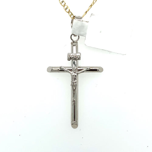 14K White Gold Christ Cross Pendant