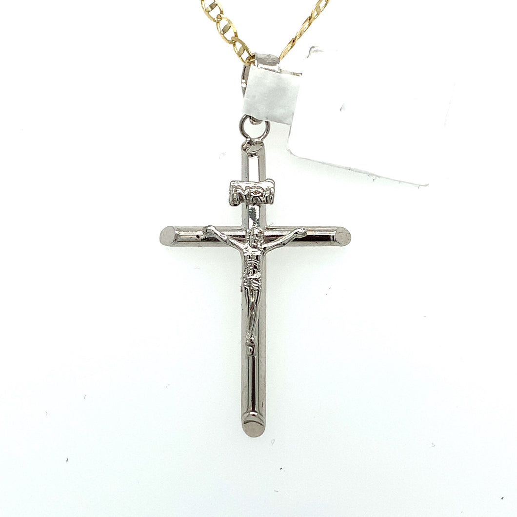 14K White Gold Christ Cross Pendant