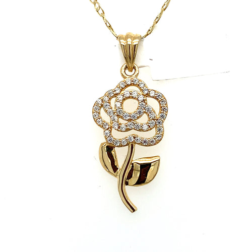 14K Gold Flower Cz Pendant