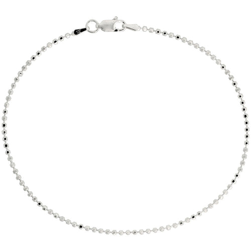 Sterling Silver Faceted Pallini Bead Ball Chain Necklaces  1.8mm Nickel Free Italy, 7-30 inch