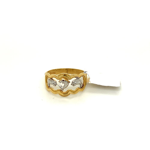 14K Gold Three Dolphin Ring