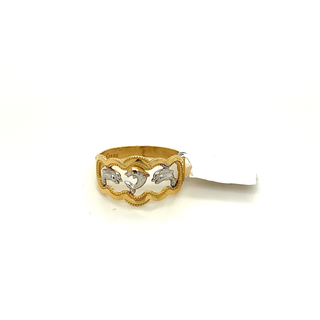 14K Gold Three Dolphin Ring