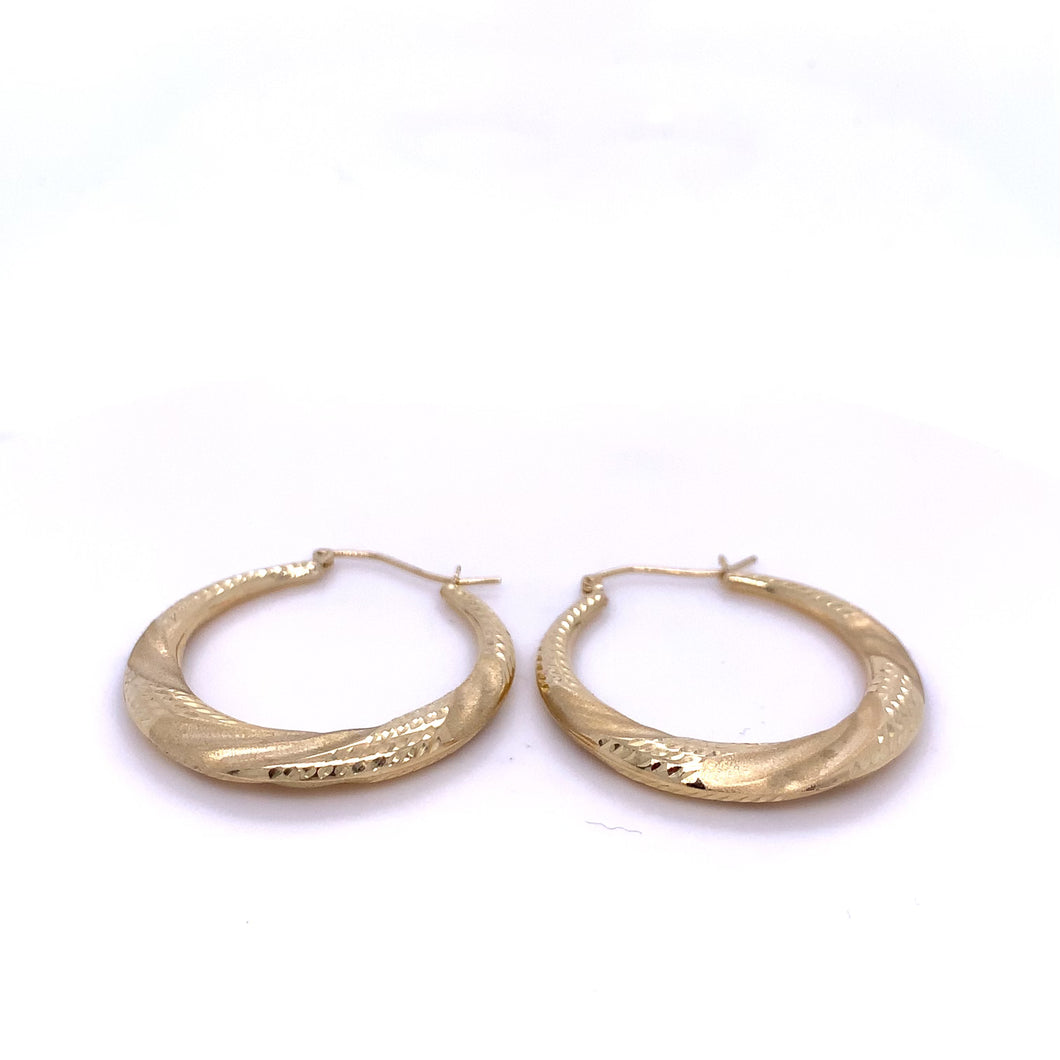10K Diamond cut hollow hoops