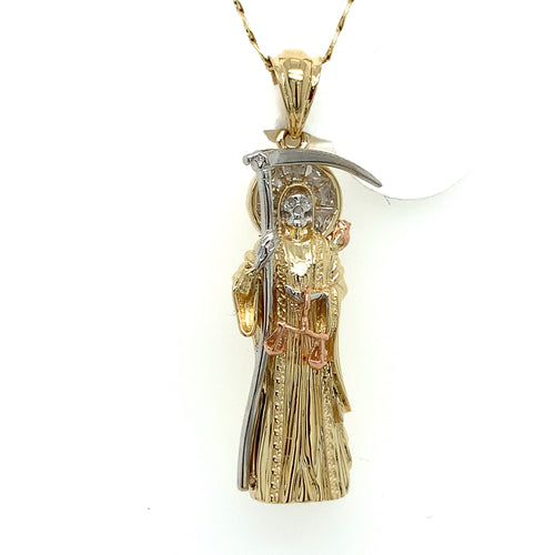 14K Gold Grim Reaper Cz Pendant