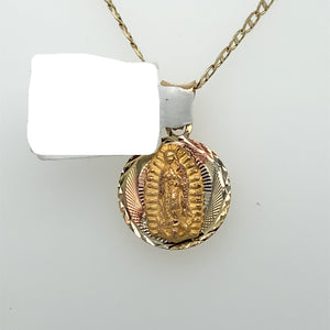 14K Gold Sacred Heart and Our Lady of Guadalupe Double Sided Pendant