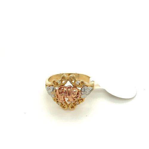 14K Gold Elephants Cz Ring