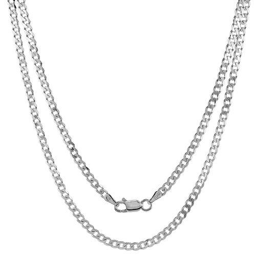 Sterling Silver Curb Cuban Link Chain Necklaces 3mm Beveled Edge Nickel Free Italy, 16-30 inch
